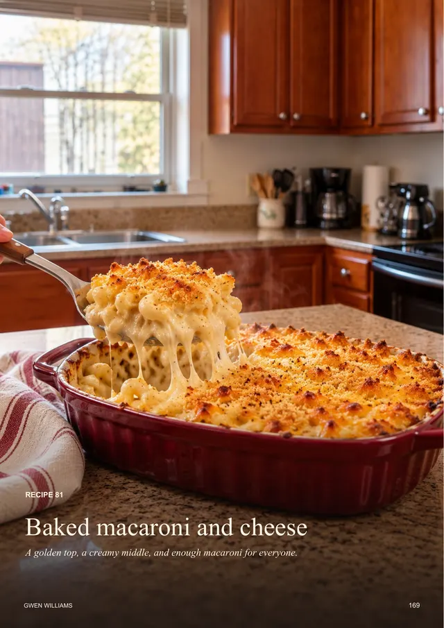 Full-page photo of the baked macaroni and cheese